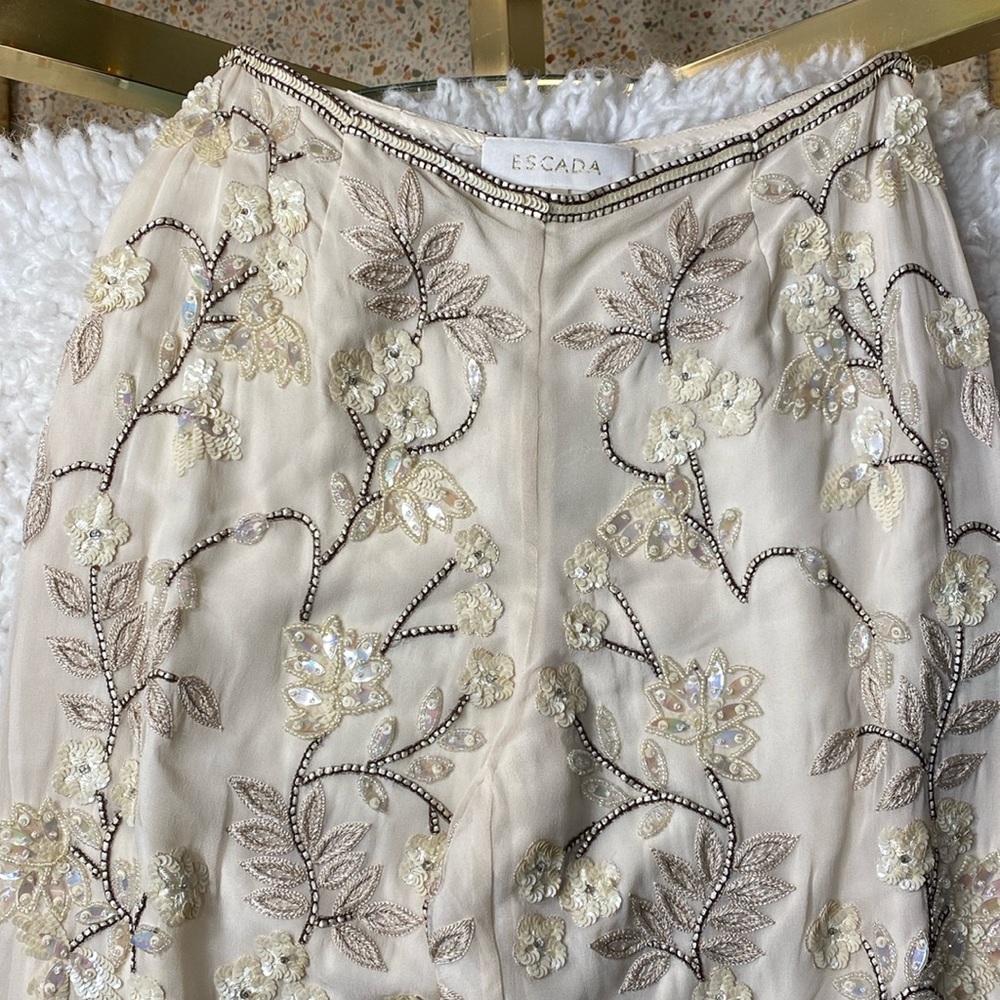 Vintage Escada Chiffon, Silk Lined, Silk Embroidery, Beaded, Sequin, Dress Pants